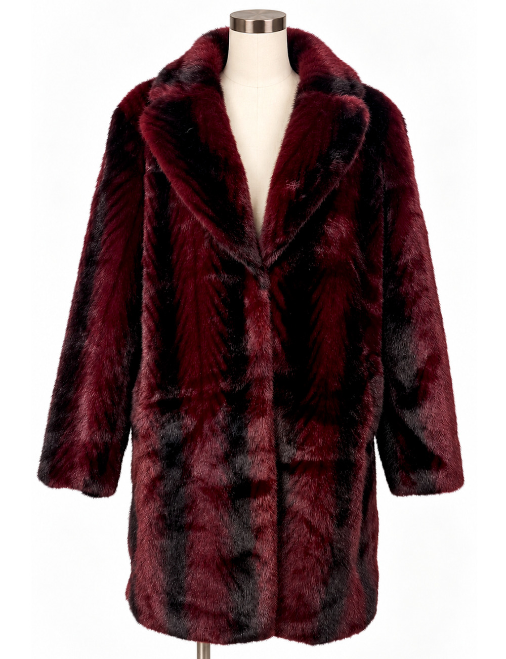 The Pyramid Collection Ombre Stripe Faux Fur Coat Merlot Black Size S/M